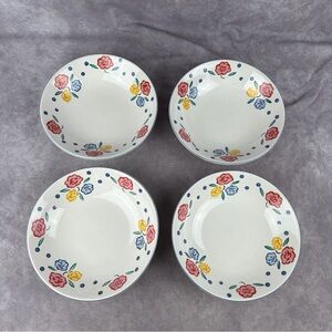 VTG Farberware Cachet 4044 Stoneware Soup Salad Bowls 7.5” Set of 4 Floral HTF
